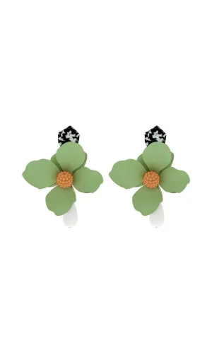 GREEN LARGE HOOP FLOWER PLASTIC EARRINGS Gloria Lanvin
