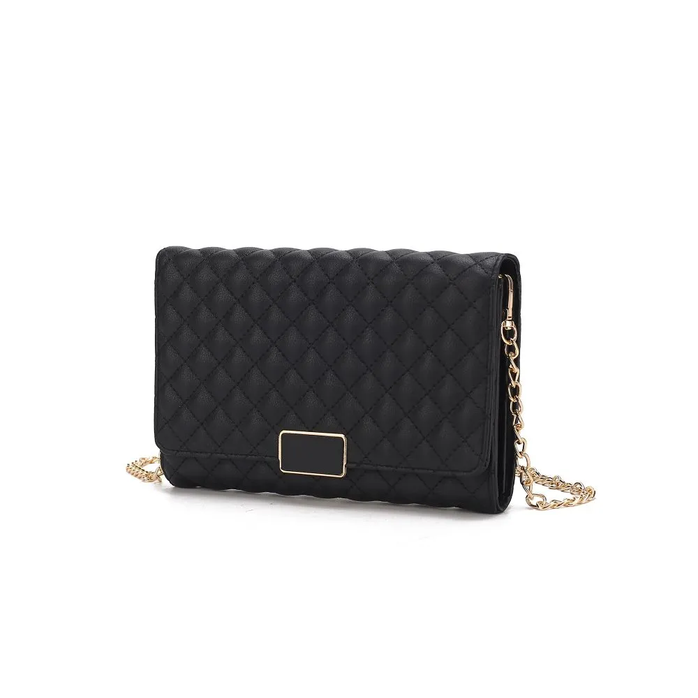 Gretchen Quilted Vegan Leather Womens Envelope Clutch Crossbody