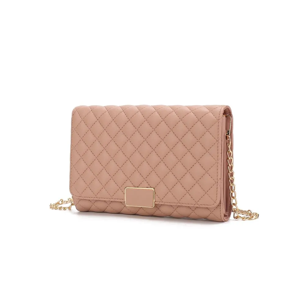 Gretchen Quilted Vegan Leather Womens Envelope Clutch Crossbody