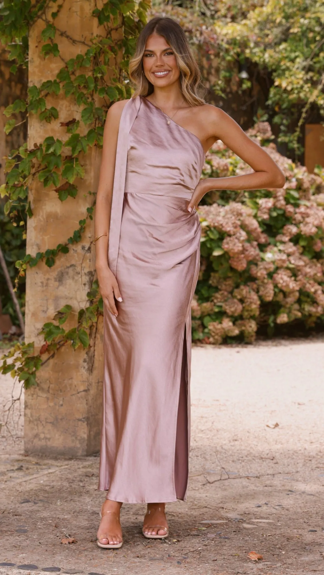 Halle One Shoulder Maxi Dress - Dusty Pink Billy J