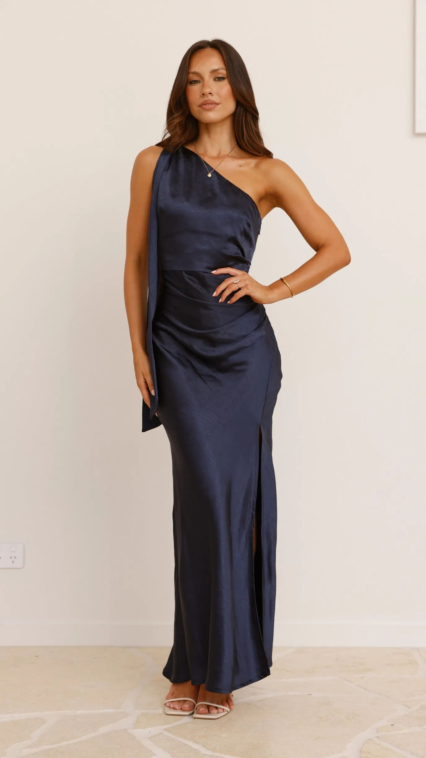 Halle One Shoulder Maxi Dress - Navy Billy J