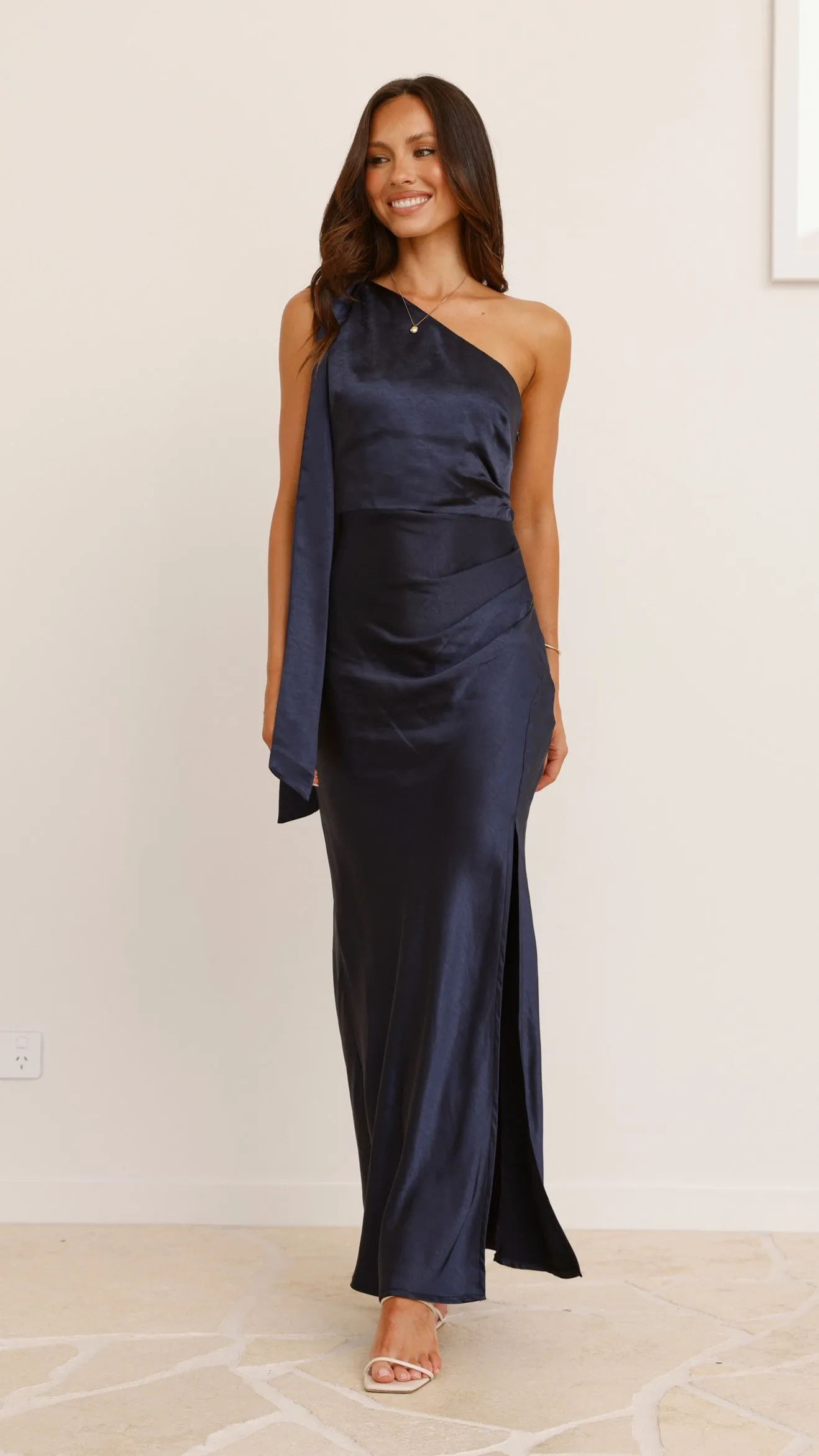 Halle One Shoulder Maxi Dress - Navy Billy J