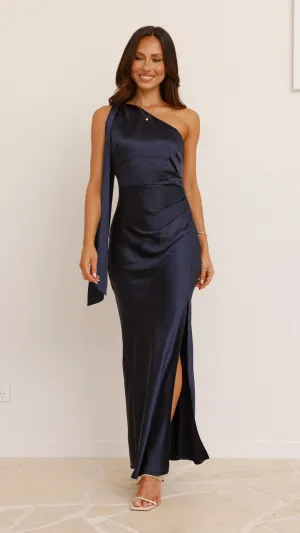 Halle One Shoulder Maxi Dress - Navy Billy J