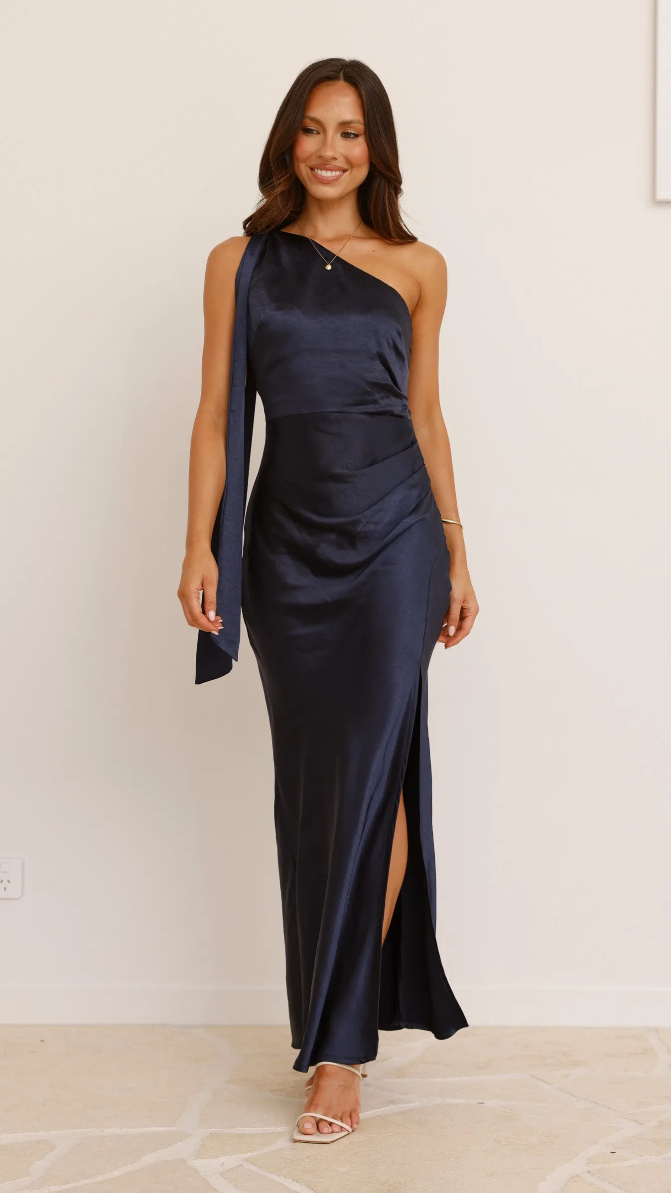 Halle One Shoulder Maxi Dress - Navy Billy J