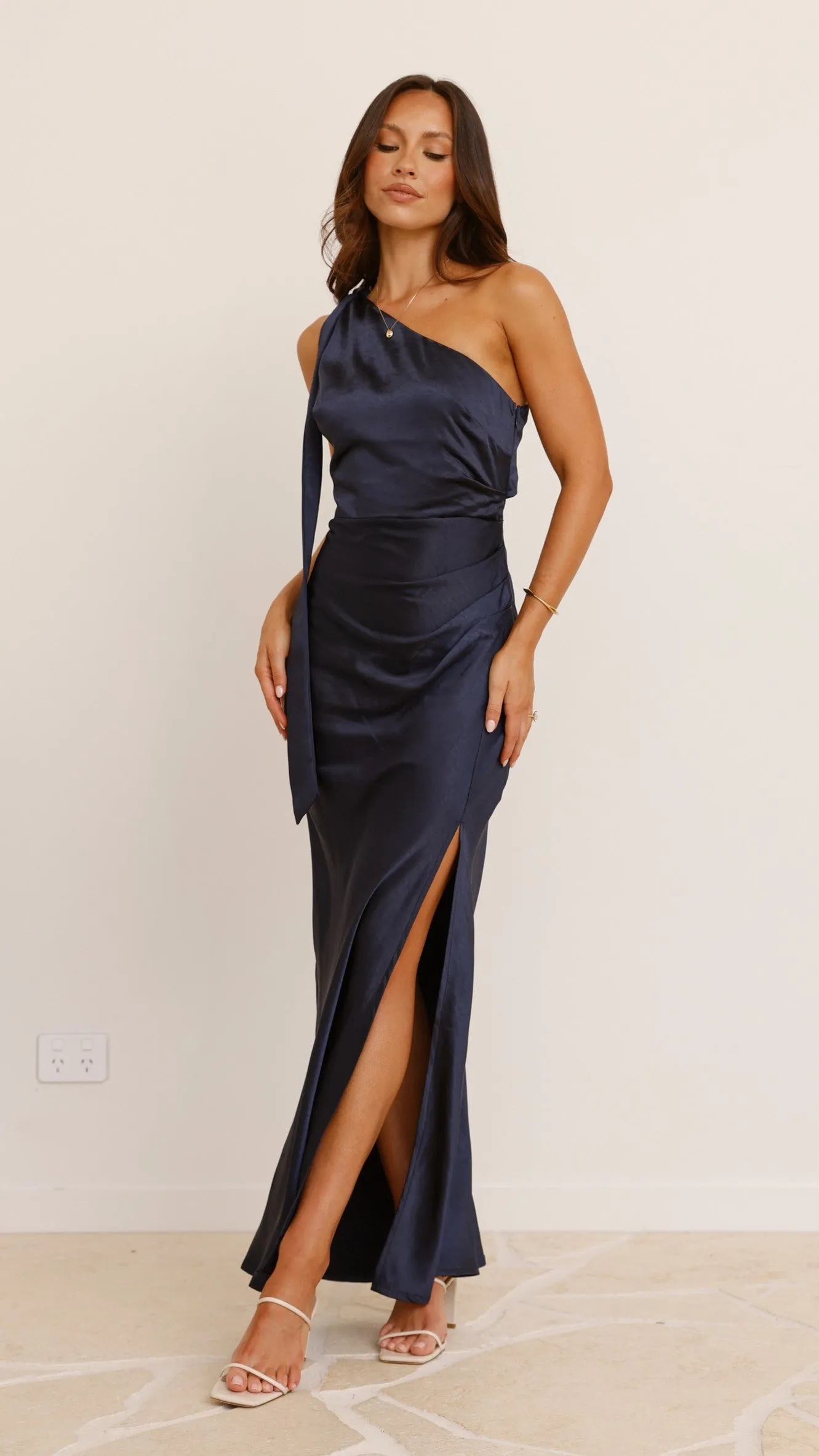 Halle One Shoulder Maxi Dress - Navy Billy J