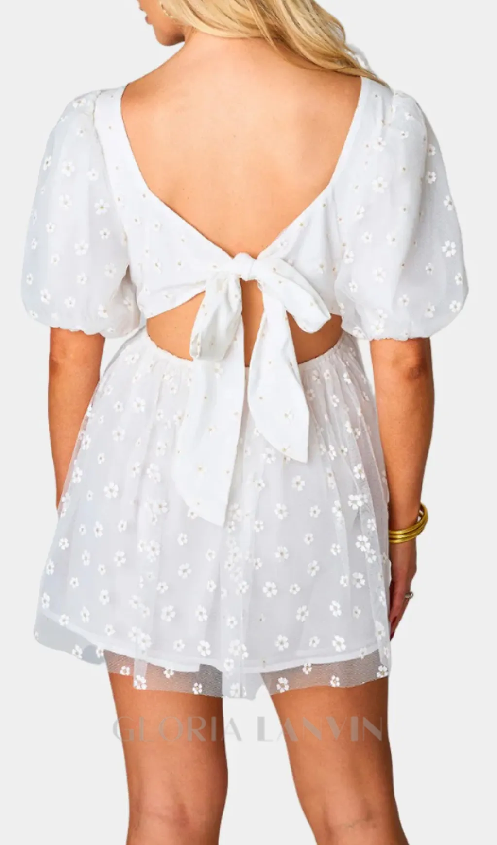 Hannah Elastic Waist Mini Dress in white Gloria Lanvin