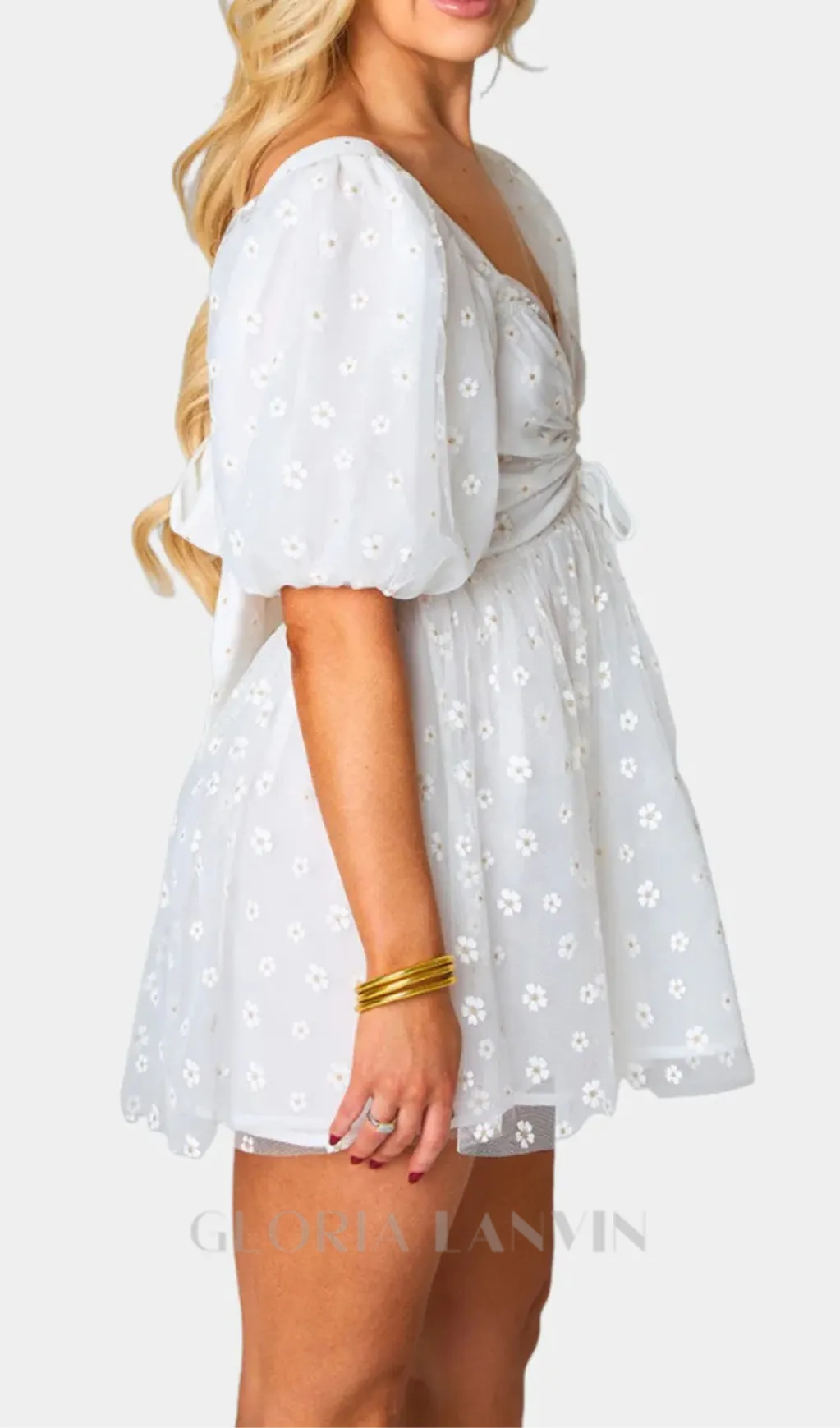 Hannah Elastic Waist Mini Dress in white Gloria Lanvin