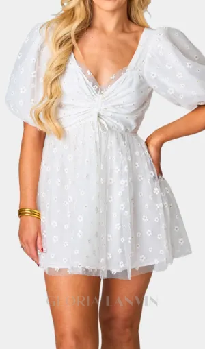Hannah Elastic Waist Mini Dress in white Gloria Lanvin