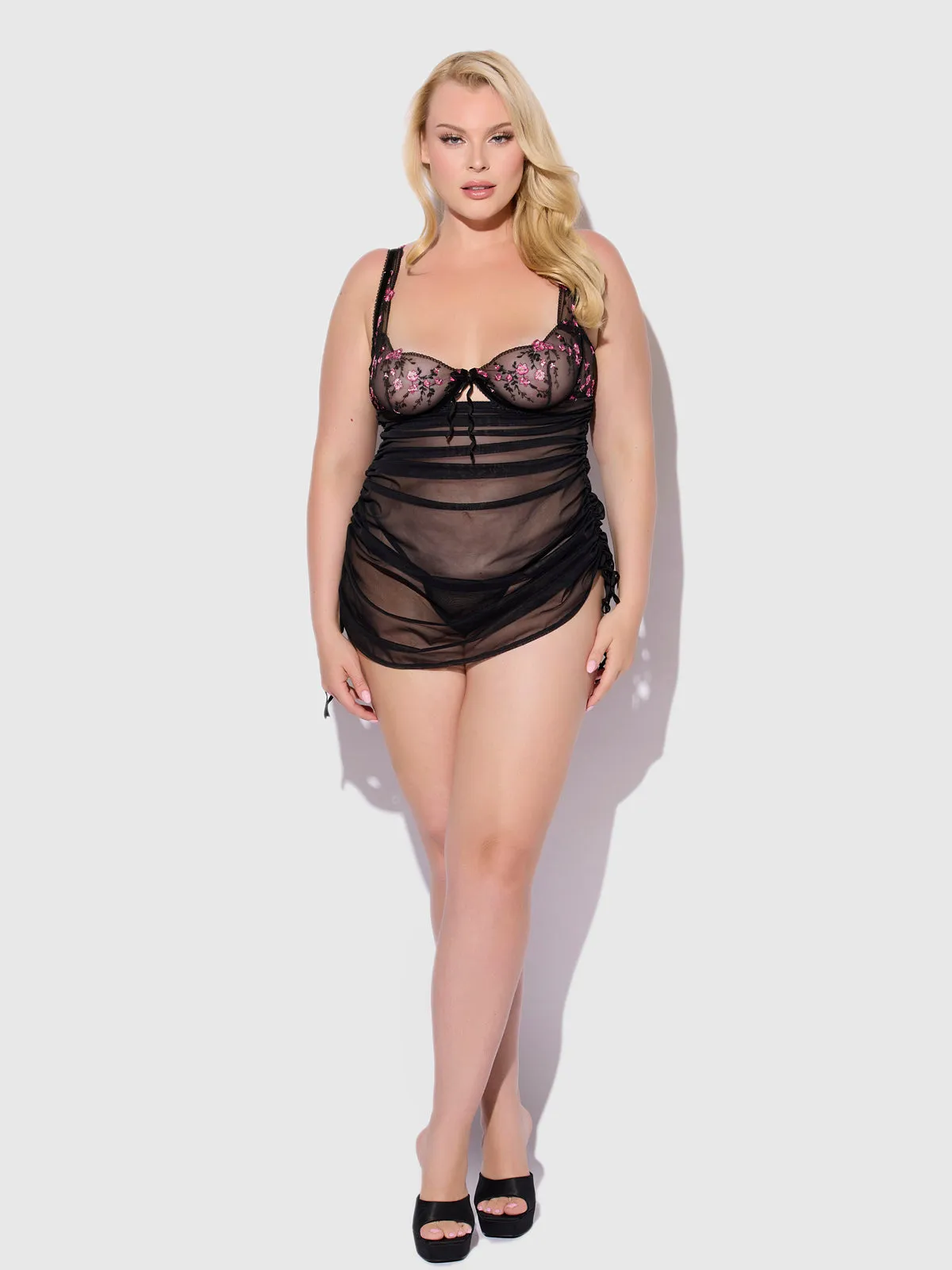 Harlow Embroidered Stretch Mesh Chemise by Frederick's of Hollywood