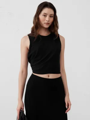 High-Neck Shirred Cropped Top Banana Republic