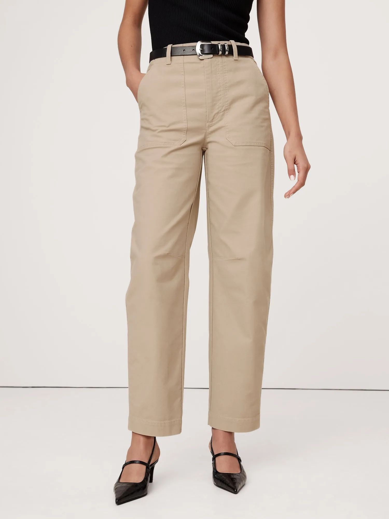 High-Rise Slim Barrel Utility Cropped Chino Banana Republic