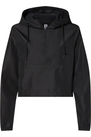 Independent Trading Co. Womens Lightweight Quarter-Zip Pullover Crop Windbreaker