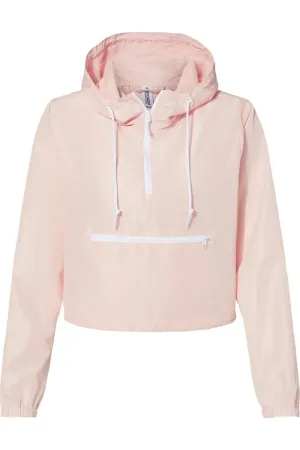 Independent Trading Co. Womens Lightweight Quarter-Zip Pullover Crop Windbreaker