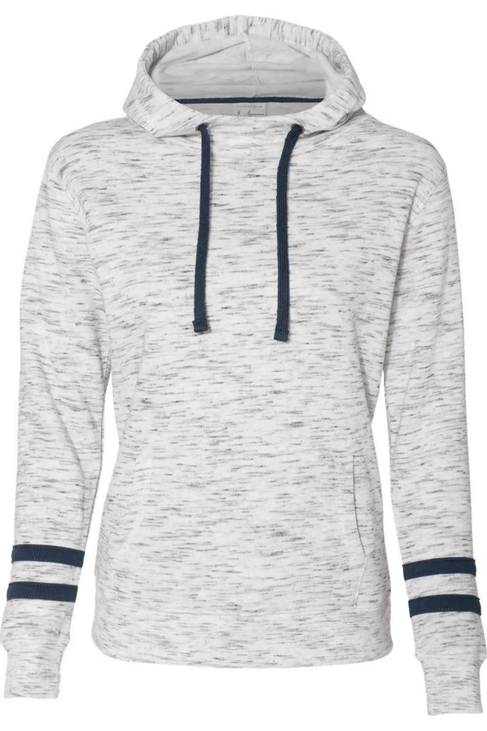 J. America Womens Mlange Fleece Striped-Sleeve Hooded Sweatshirt