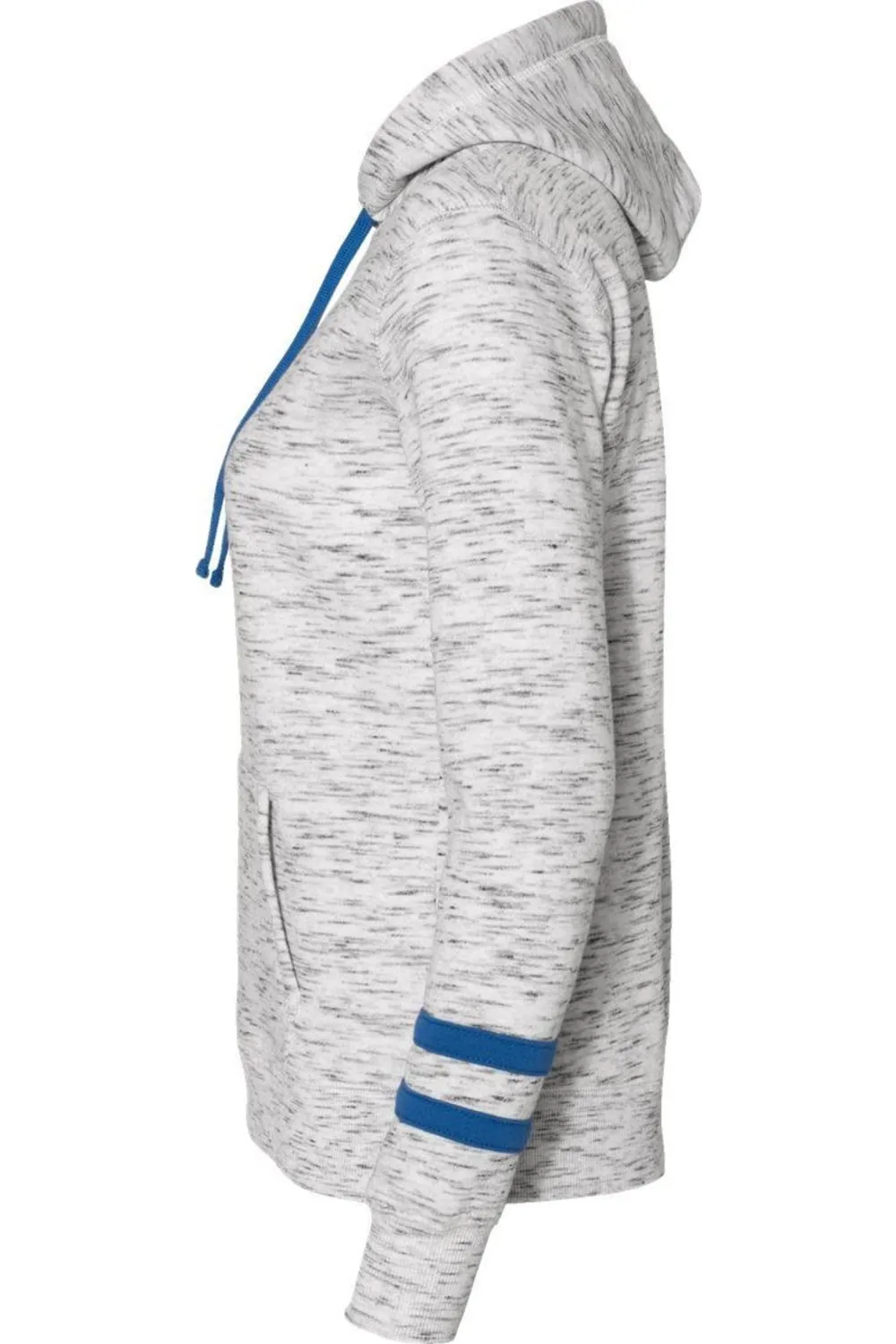 J. America Womens Mlange Fleece Striped-Sleeve Hooded Sweatshirt