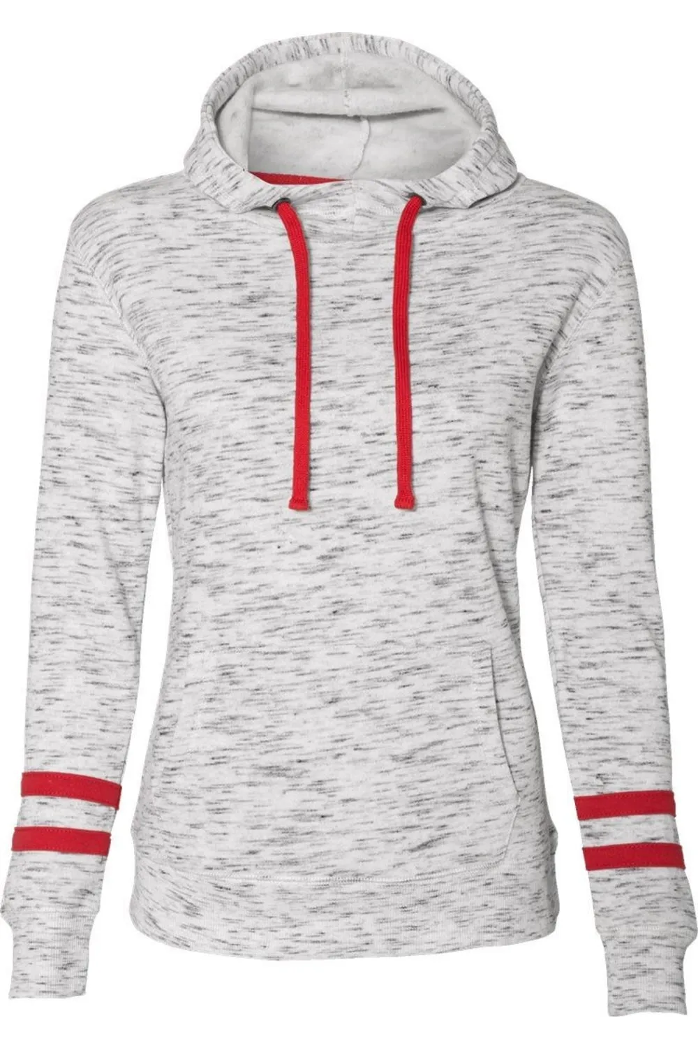 J. America Womens Mlange Fleece Striped-Sleeve Hooded Sweatshirt
