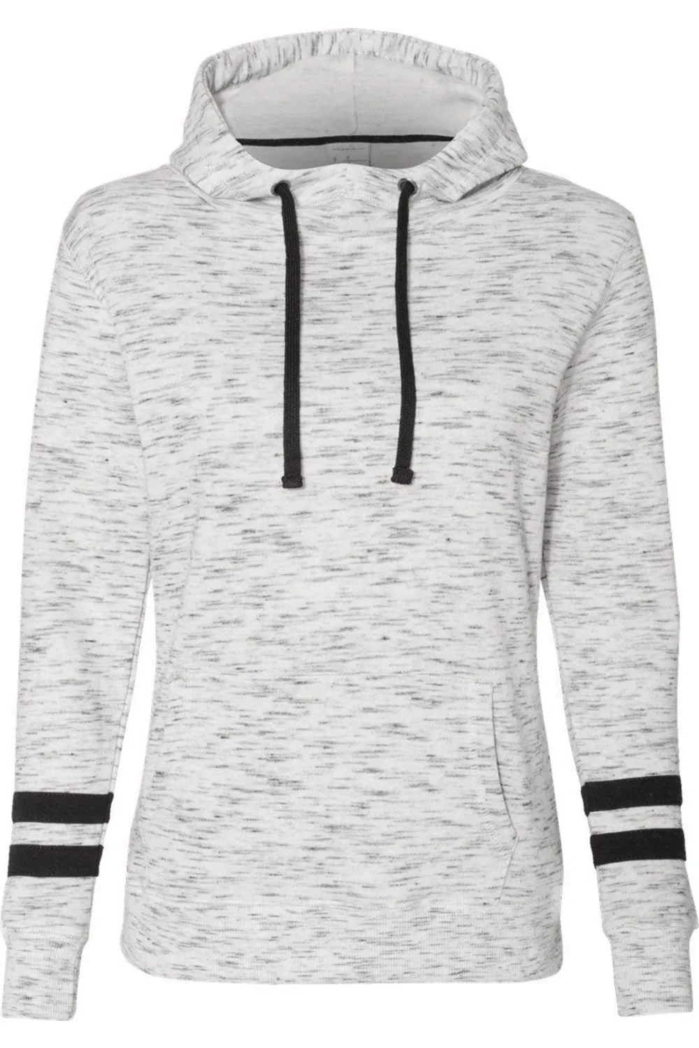 J. America Womens Mlange Fleece Striped-Sleeve Hooded Sweatshirt