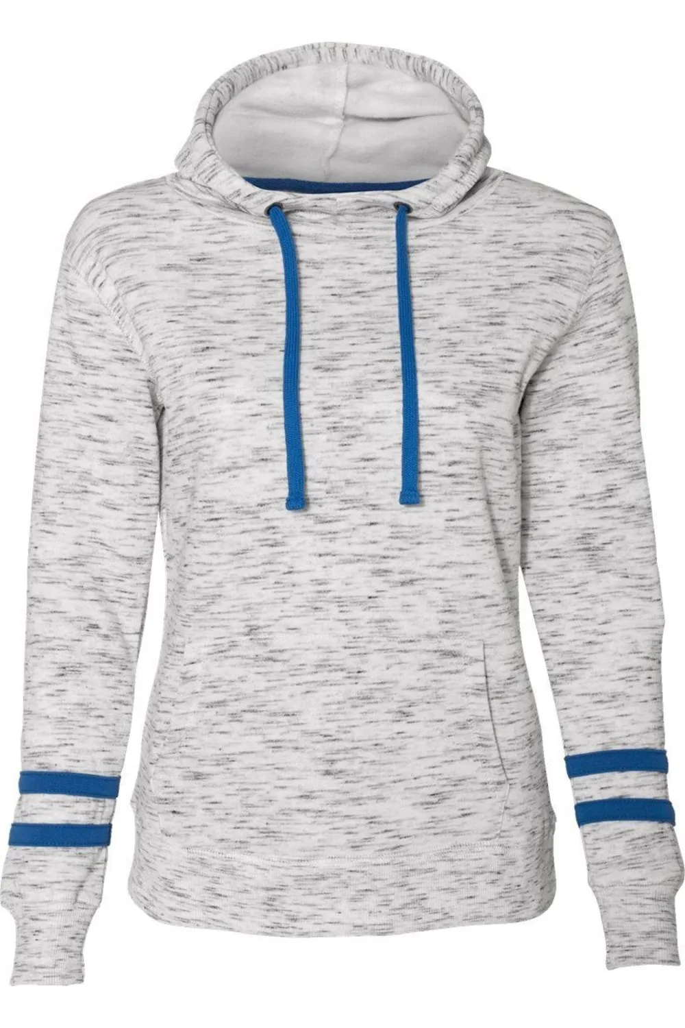 J. America Womens Mlange Fleece Striped-Sleeve Hooded Sweatshirt