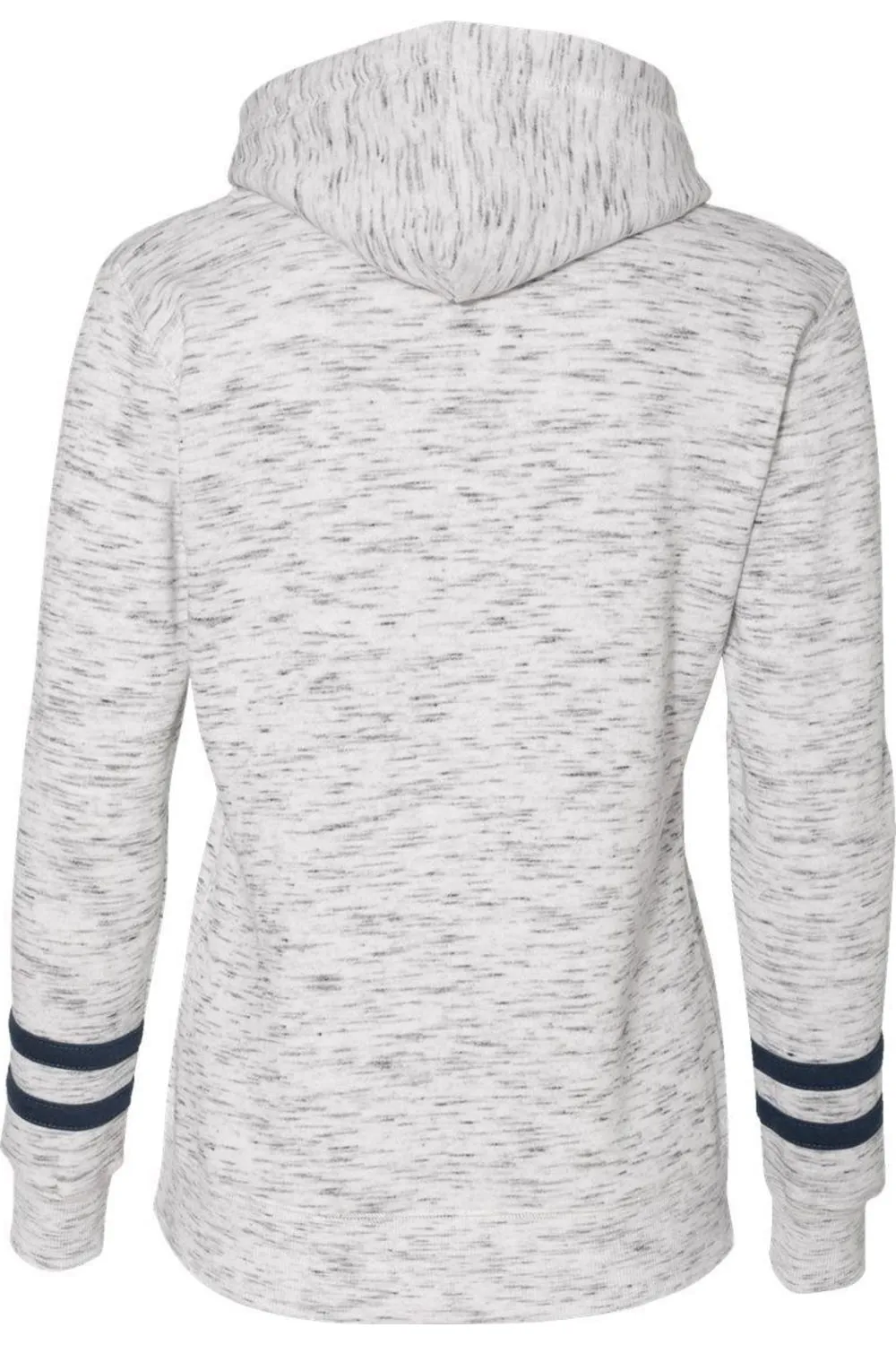 J. America Womens Mlange Fleece Striped-Sleeve Hooded Sweatshirt