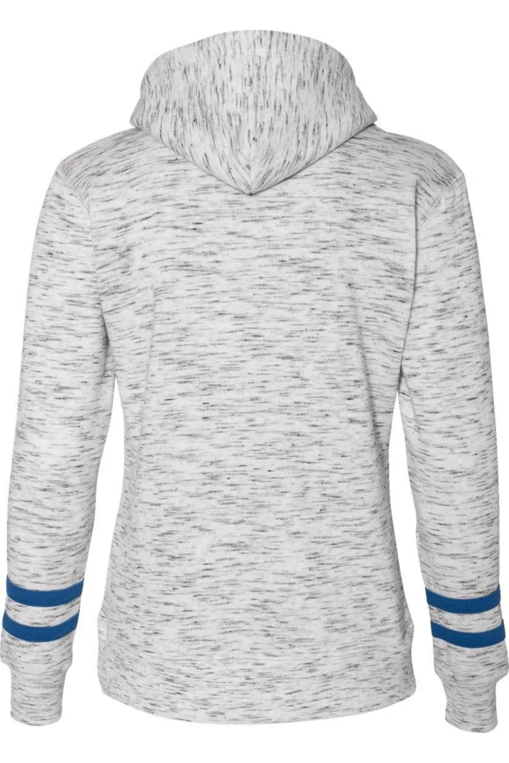J. America Womens Mlange Fleece Striped-Sleeve Hooded Sweatshirt
