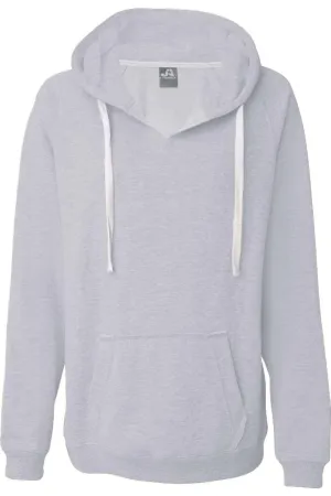 J. America Womens Sueded V-Neck Hooded Sweatshirt