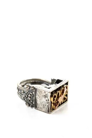 Jasper Womens Sterling Silver Yellow Gold Good News Cocktail Ring