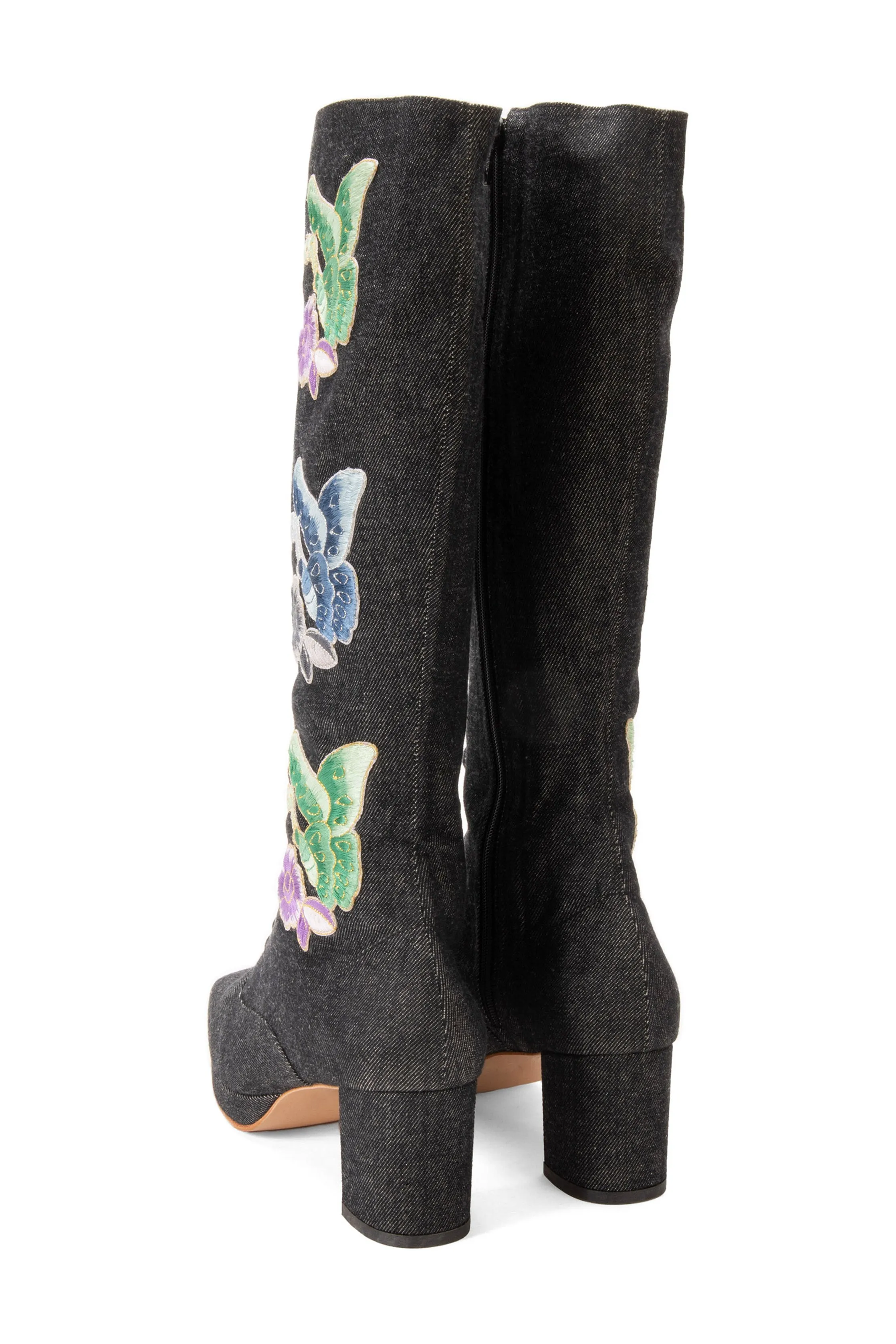 John Fluevog x Anna Sui Butterfly Boots- Black Denim Annasui