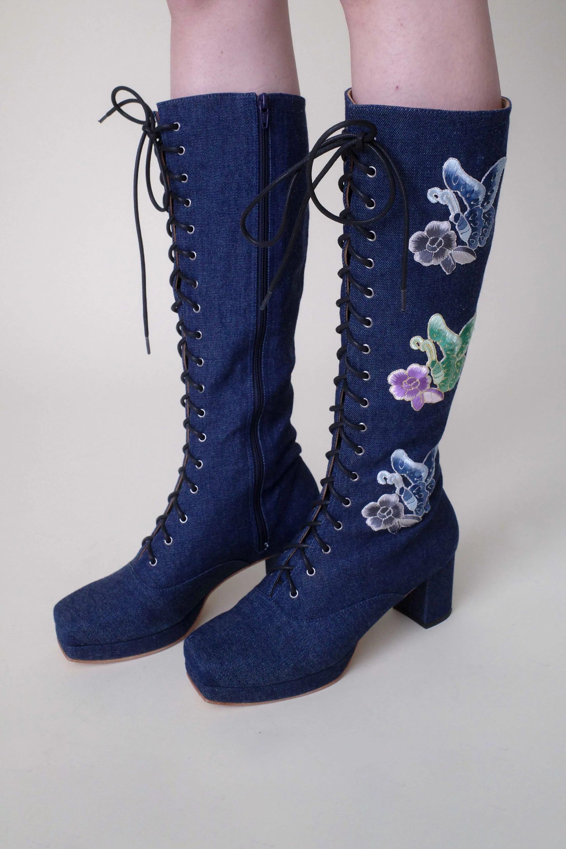 John Fluevog x Anna Sui Butterfly Boots- Denim Blue Annasui