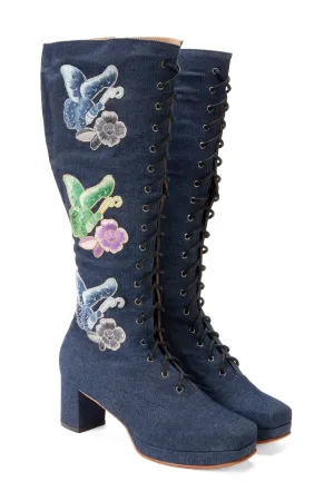 John Fluevog x Anna Sui Butterfly Boots- Denim Blue Annasui