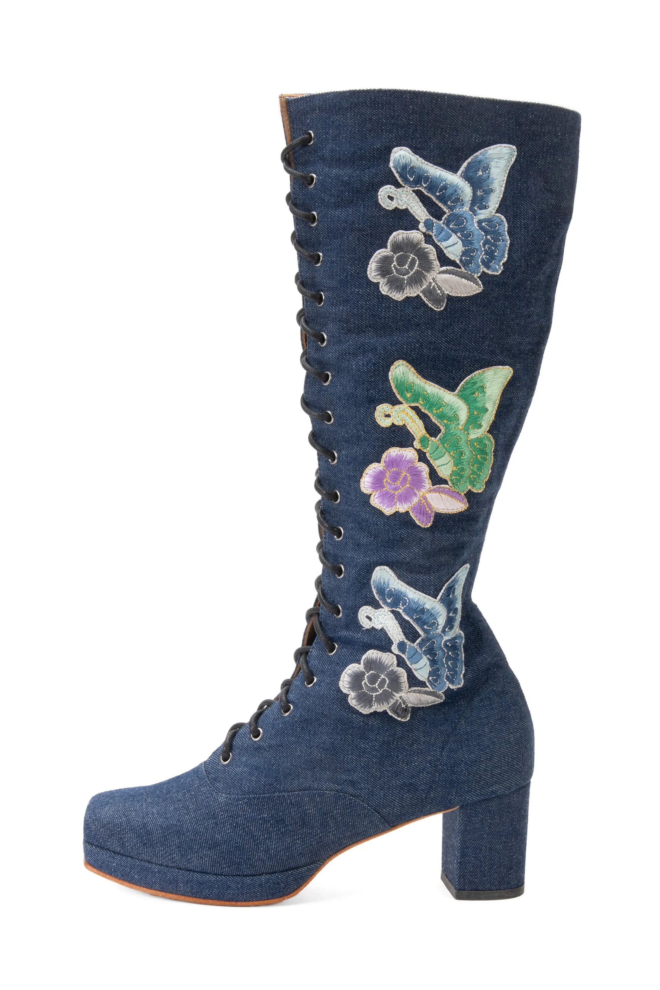 John Fluevog x Anna Sui Butterfly Boots- Denim Blue Annasui