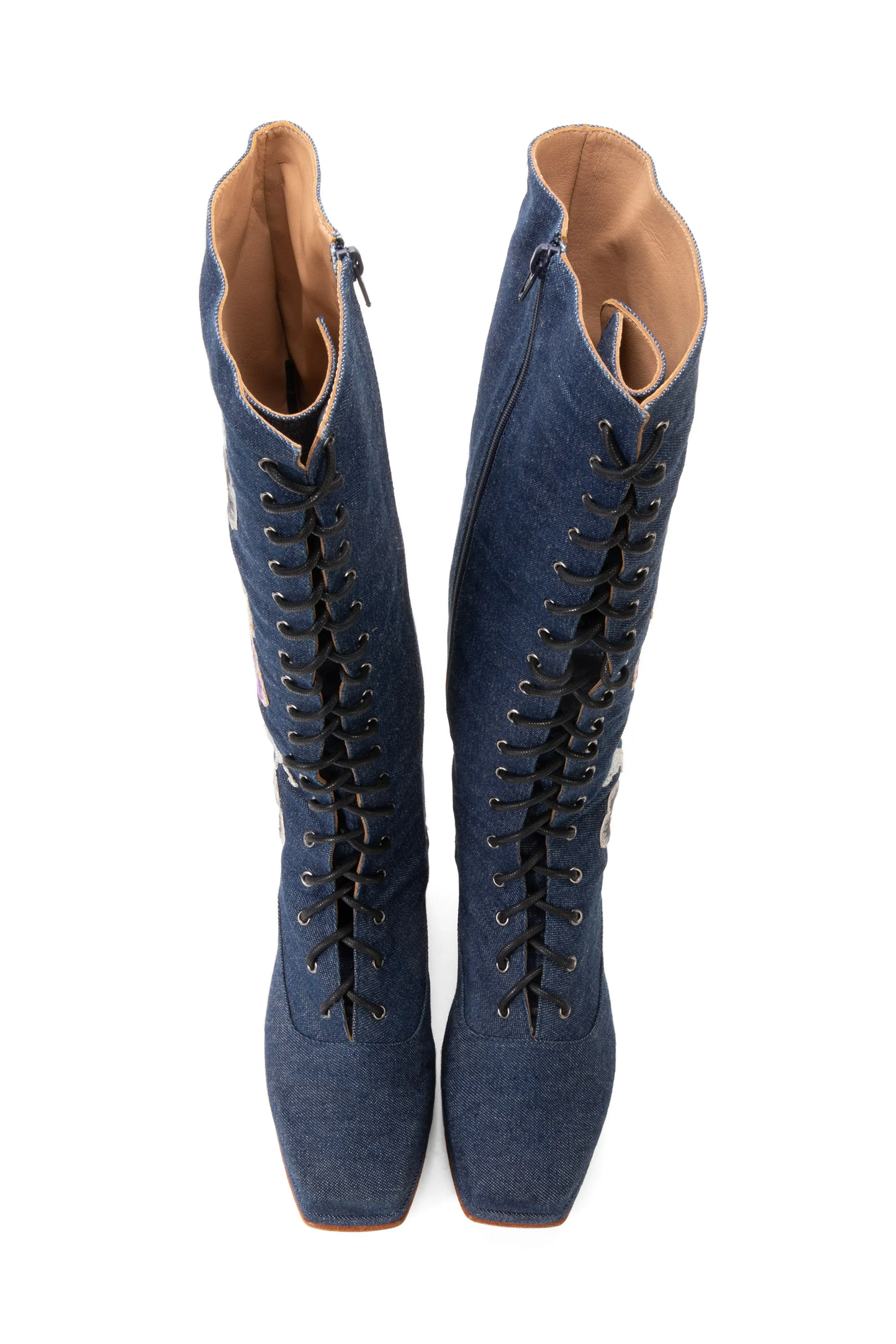 John Fluevog x Anna Sui Butterfly Boots- Denim Blue Annasui
