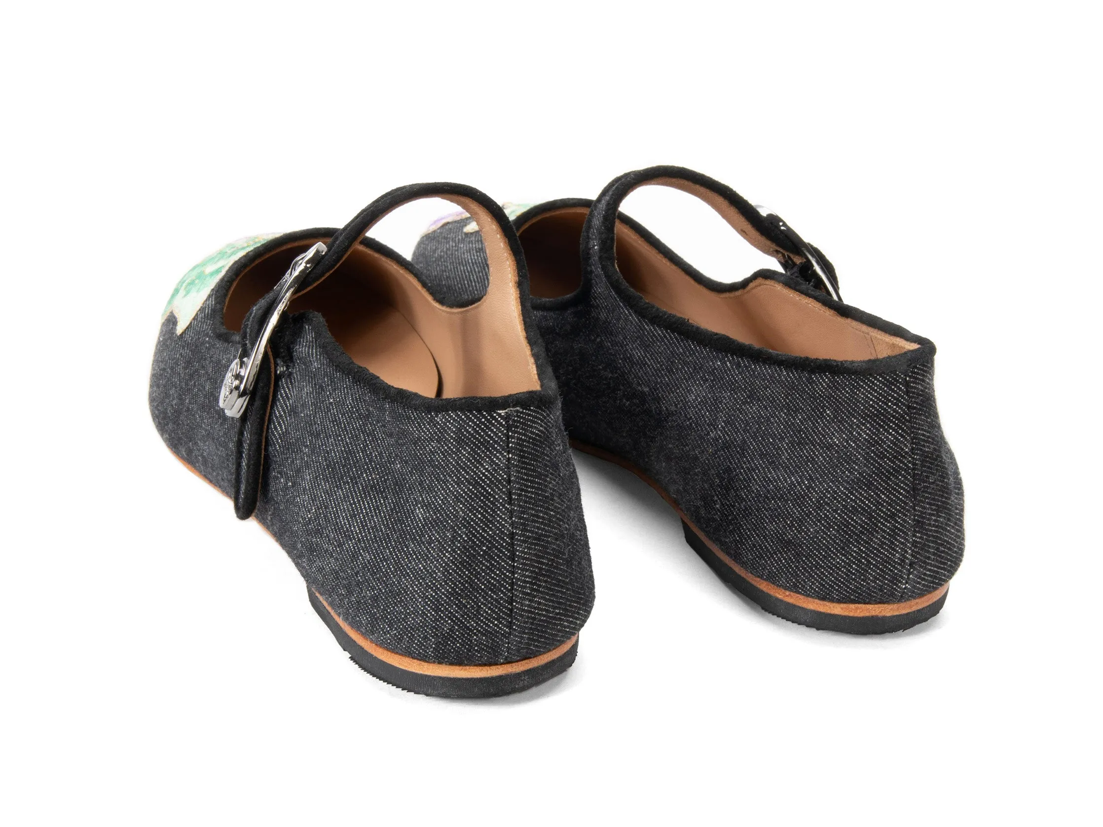 John Fluevog x Anna Sui Butterfly Mary Janes-Black Denim Annasui