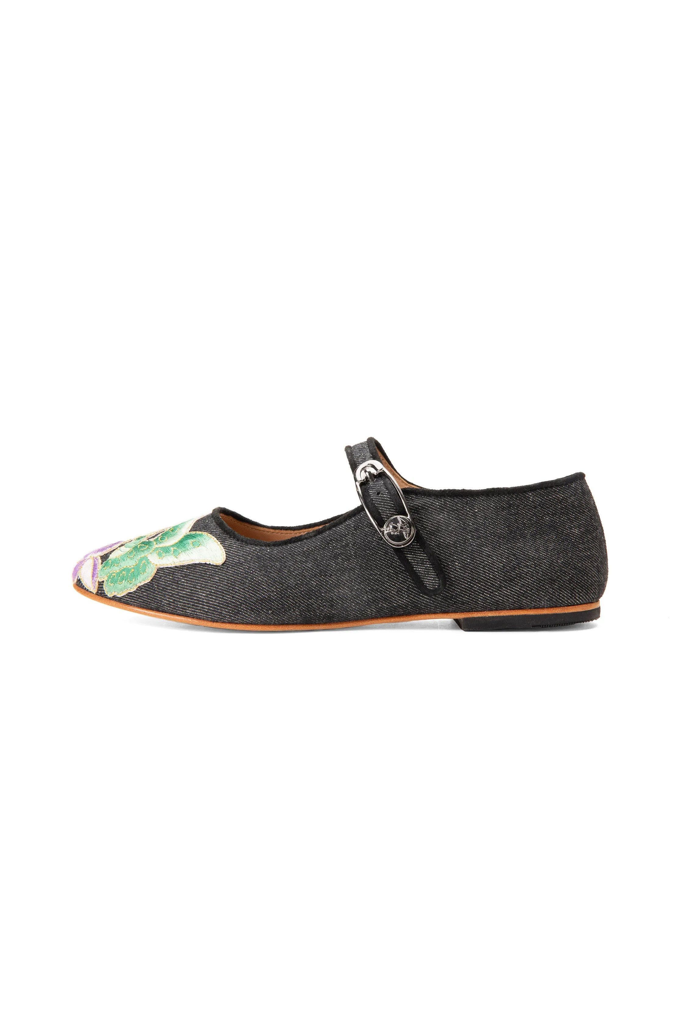 John Fluevog x Anna Sui Butterfly Mary Janes-Black Denim Annasui