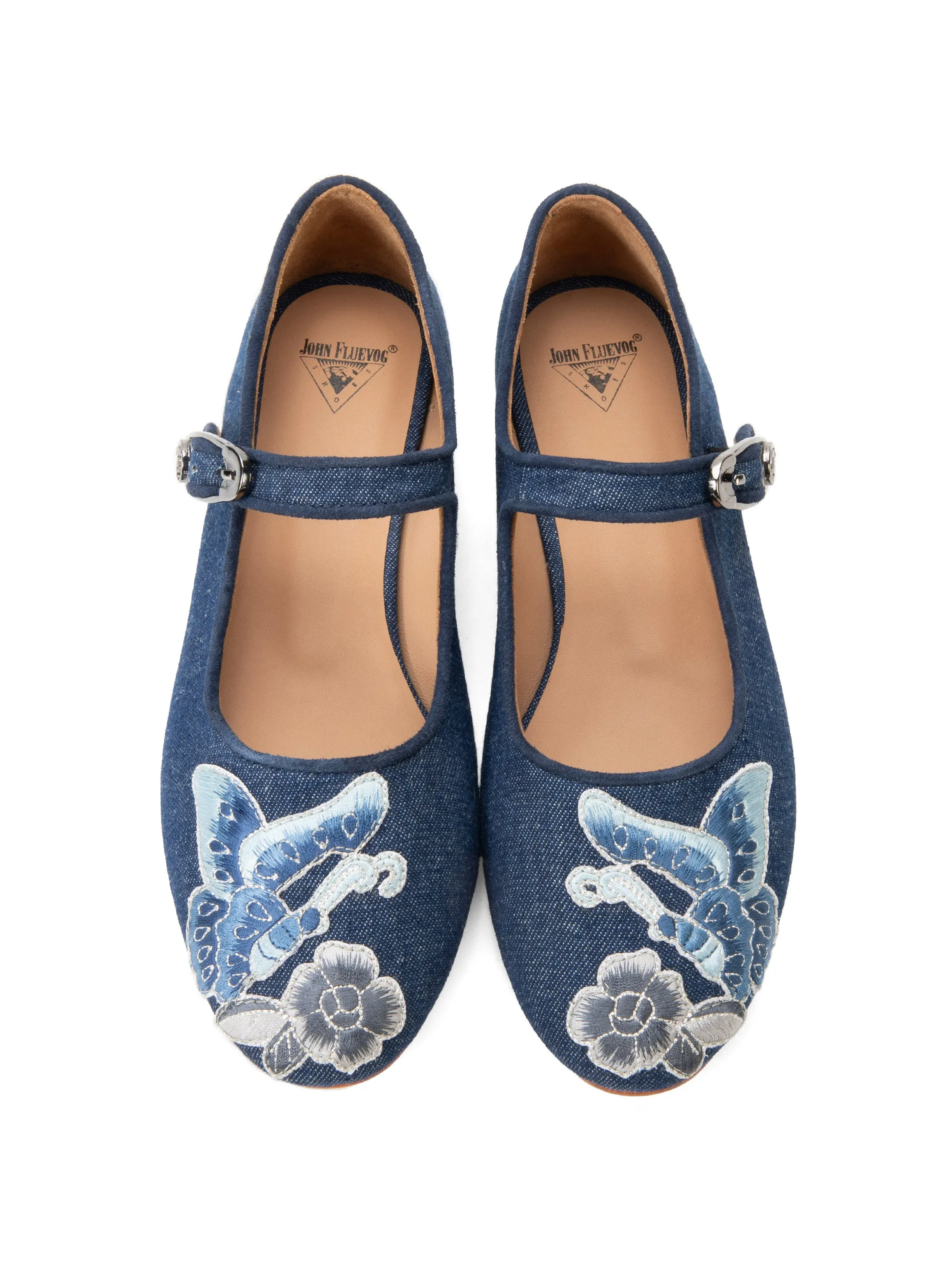 John Fluevog x Anna Sui Butterfly Mary Janes-Denim Blue Annasui