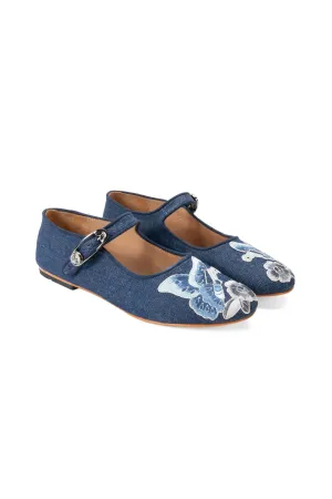 John Fluevog x Anna Sui Butterfly Mary Janes-Denim Blue Annasui