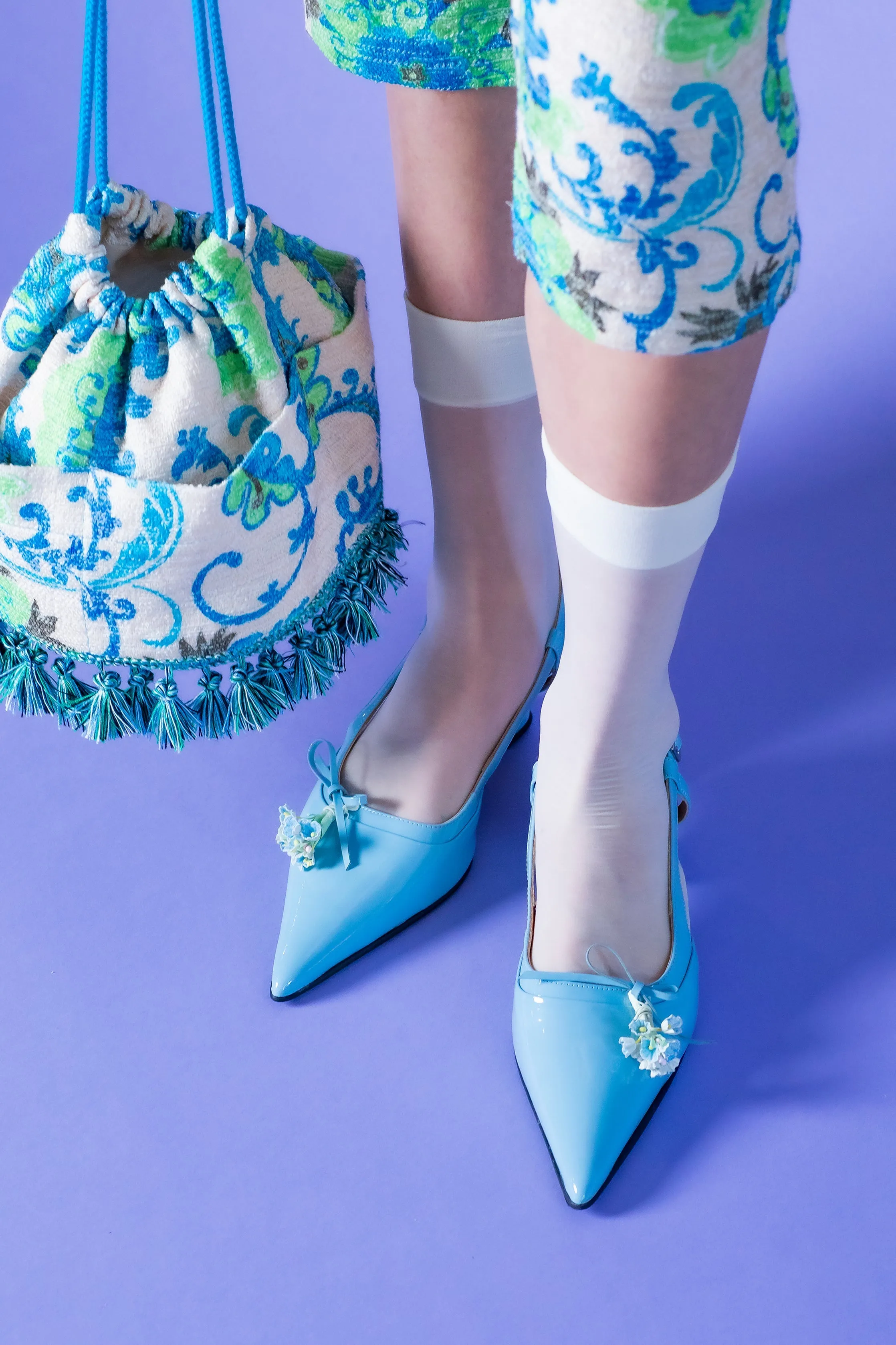 John Fluevog x Anna Sui Slingback Heels- Blue Annasui