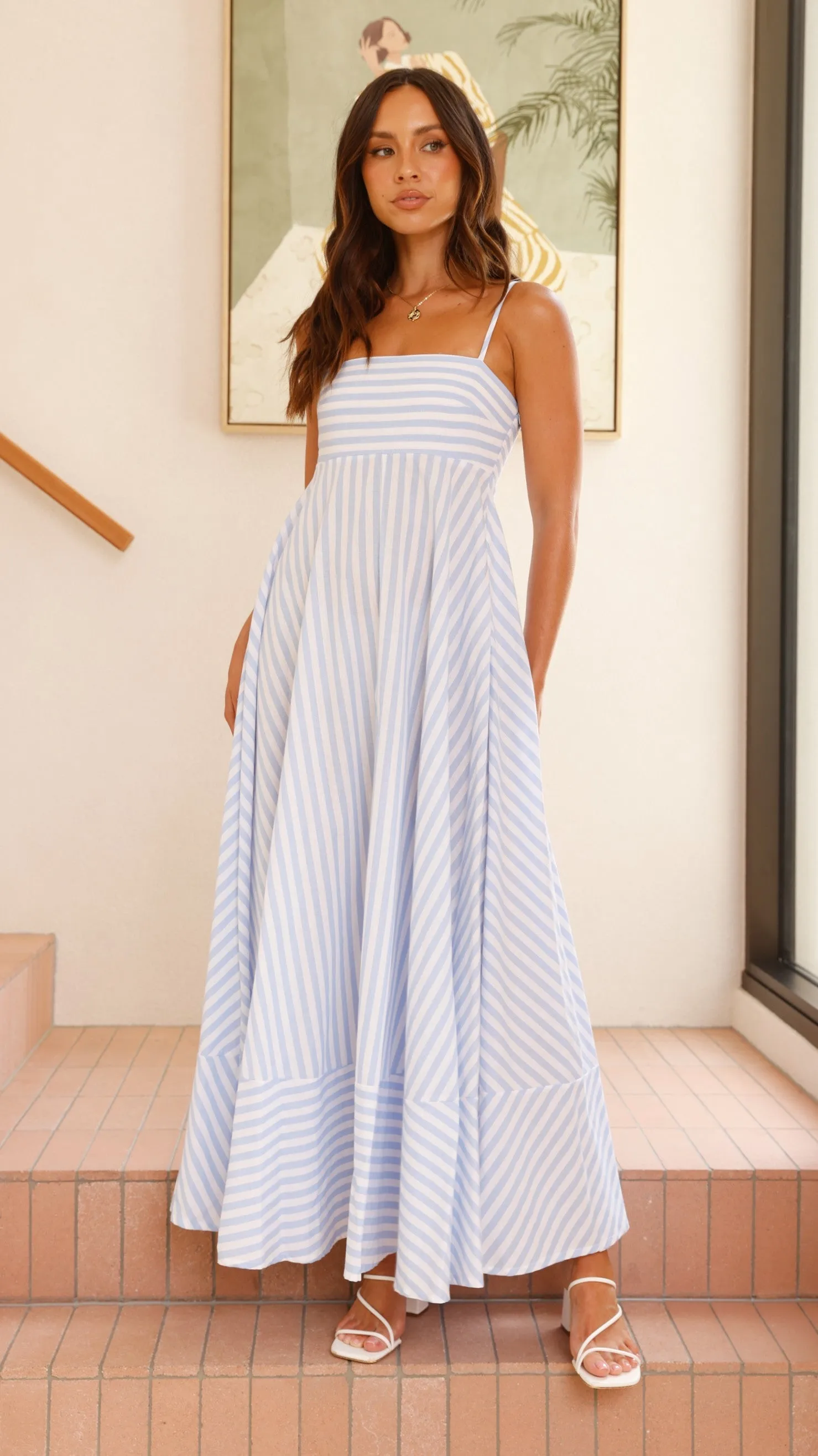 Kaethe Maxi Dress - Baby Blue Stripe Billy J