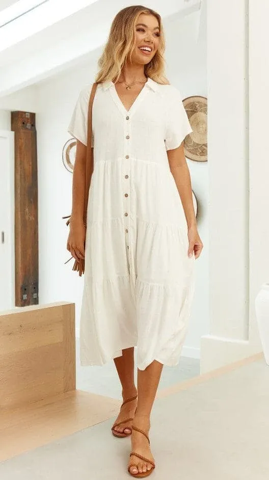 Kimberly Midi Dress - White Billy J