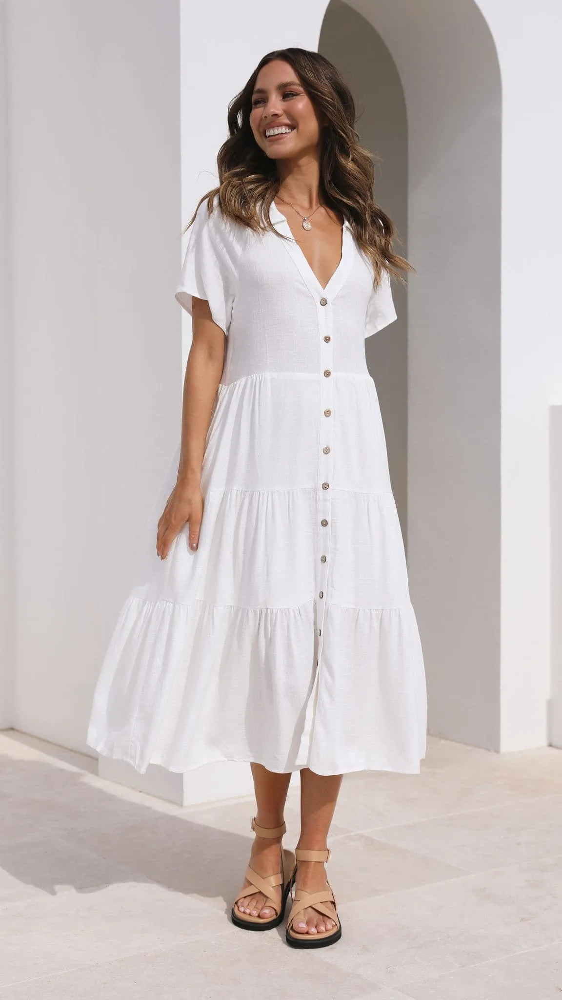 Kimberly Midi Dress - White Billy J