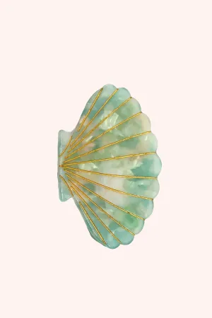Large Light Aqua Sea Shell Clamp Clip Annasui