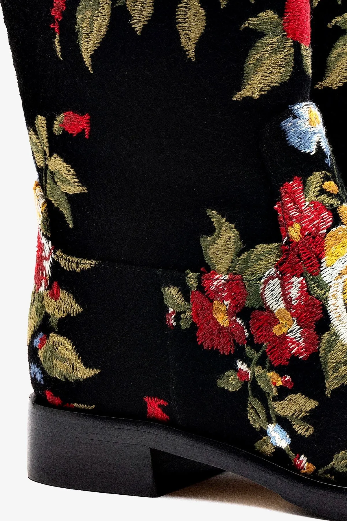 Larroud x Markarian Flat Boot In Black Wool and Floral Embroidery