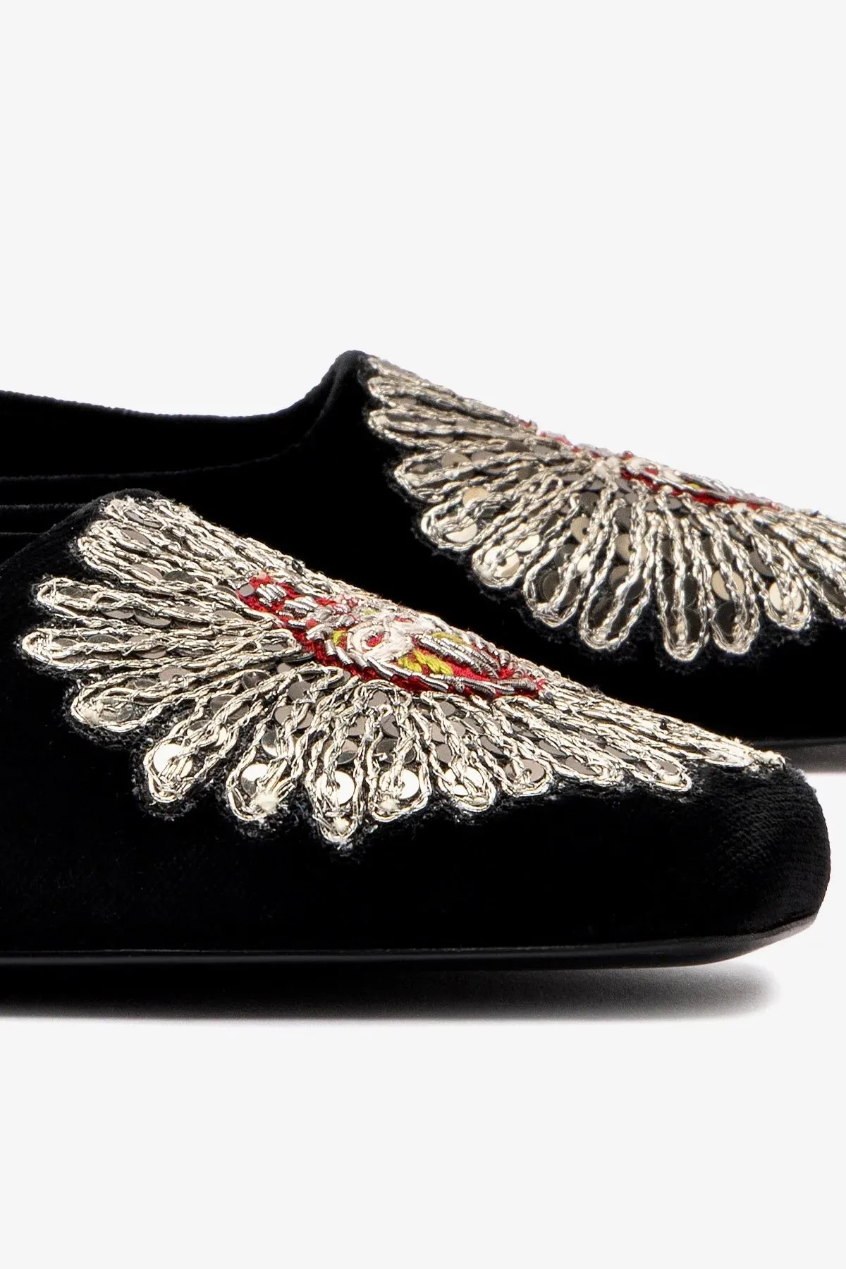 Larroud x Markarian Mule In Black Velvet and Heart Embroidery