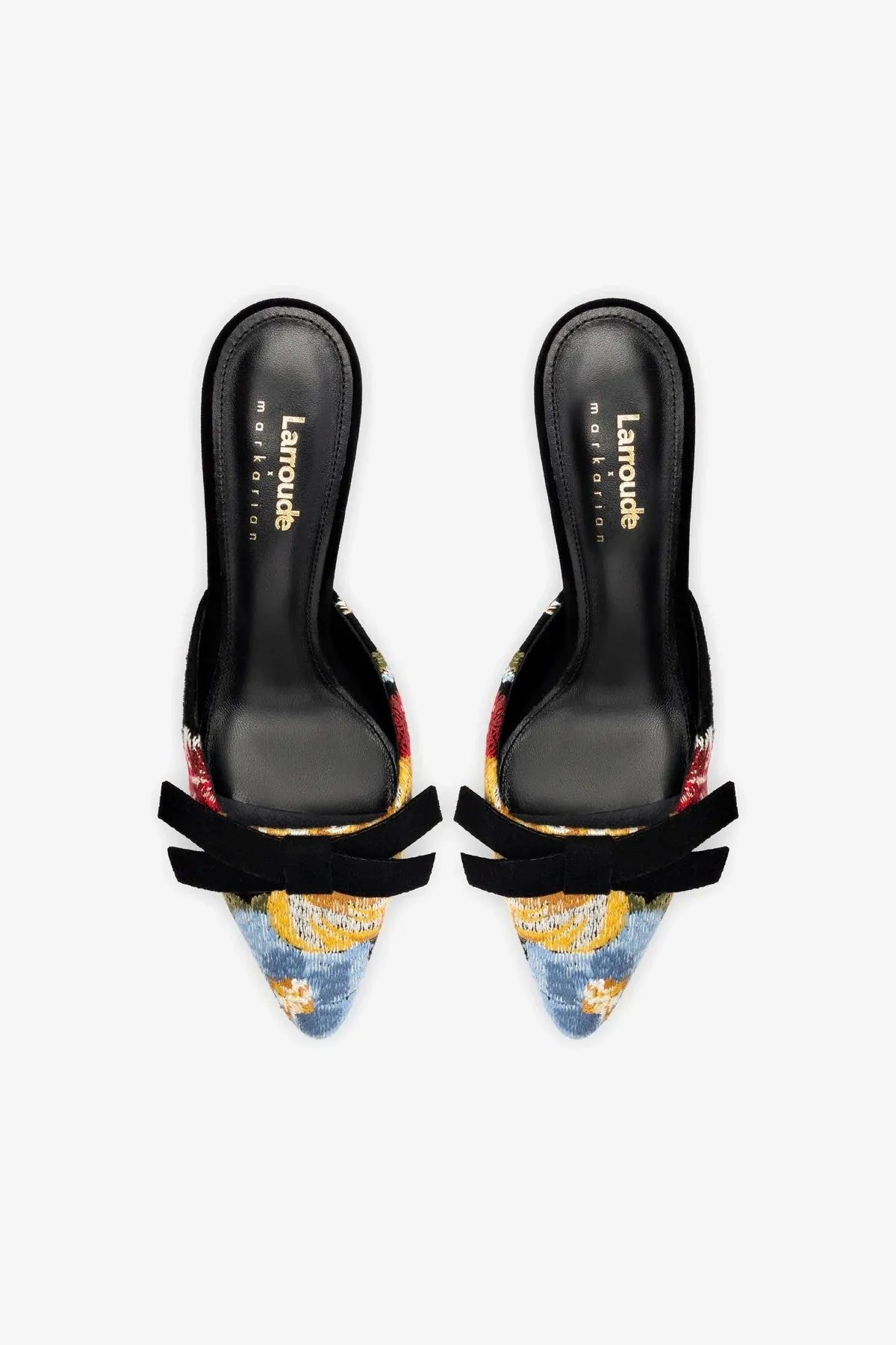 Larroud x Markarian Mule In Black Wool and Floral Embroidery