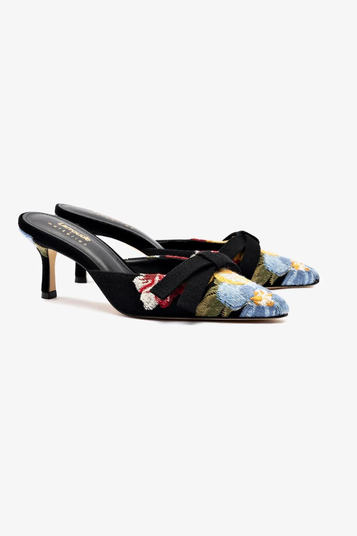 Larroud x Markarian Mule In Black Wool and Floral Embroidery