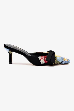 Larroud x Markarian Mule In Black Wool and Floral Embroidery