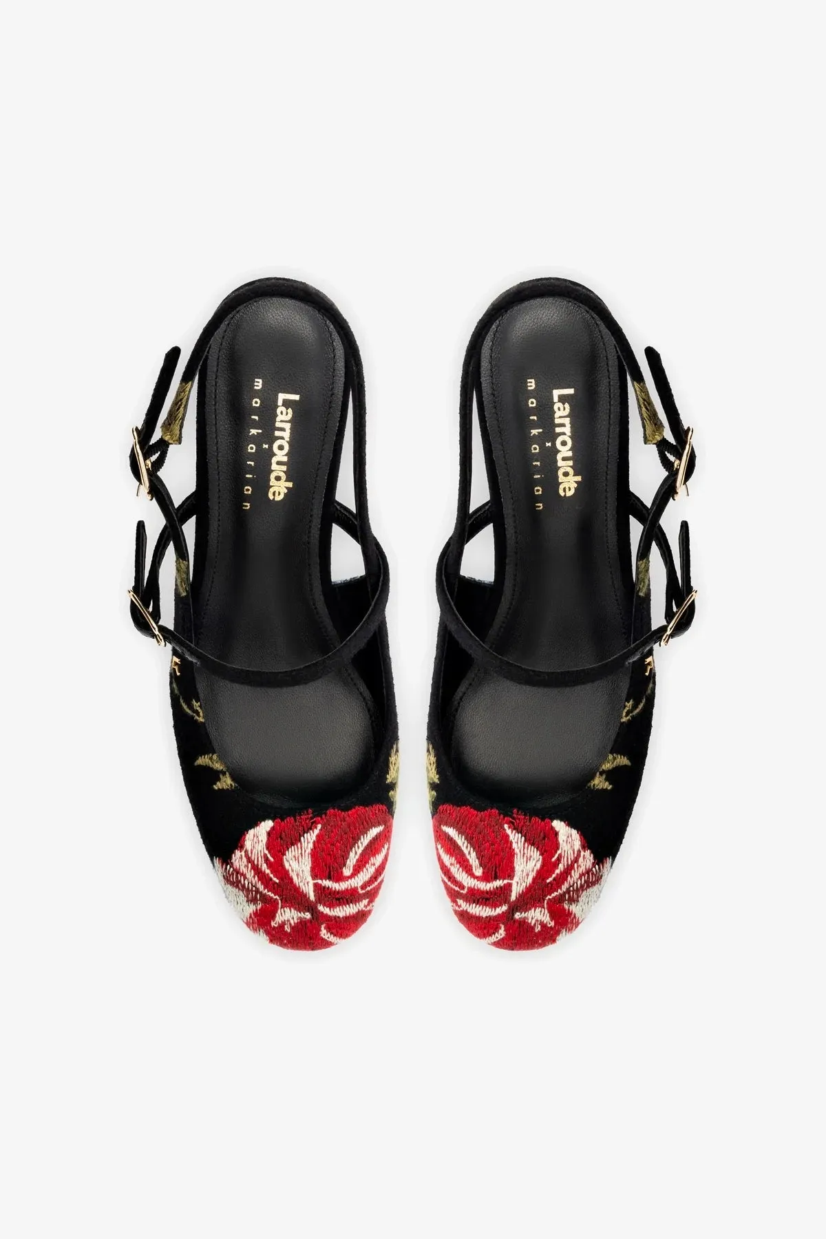 Larroud x Markarian Pump In Black Wool and Floral Embroidery