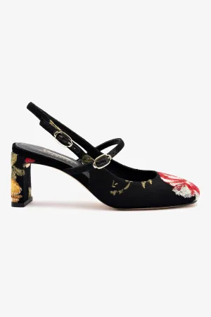 Larroud x Markarian Pump In Black Wool and Floral Embroidery