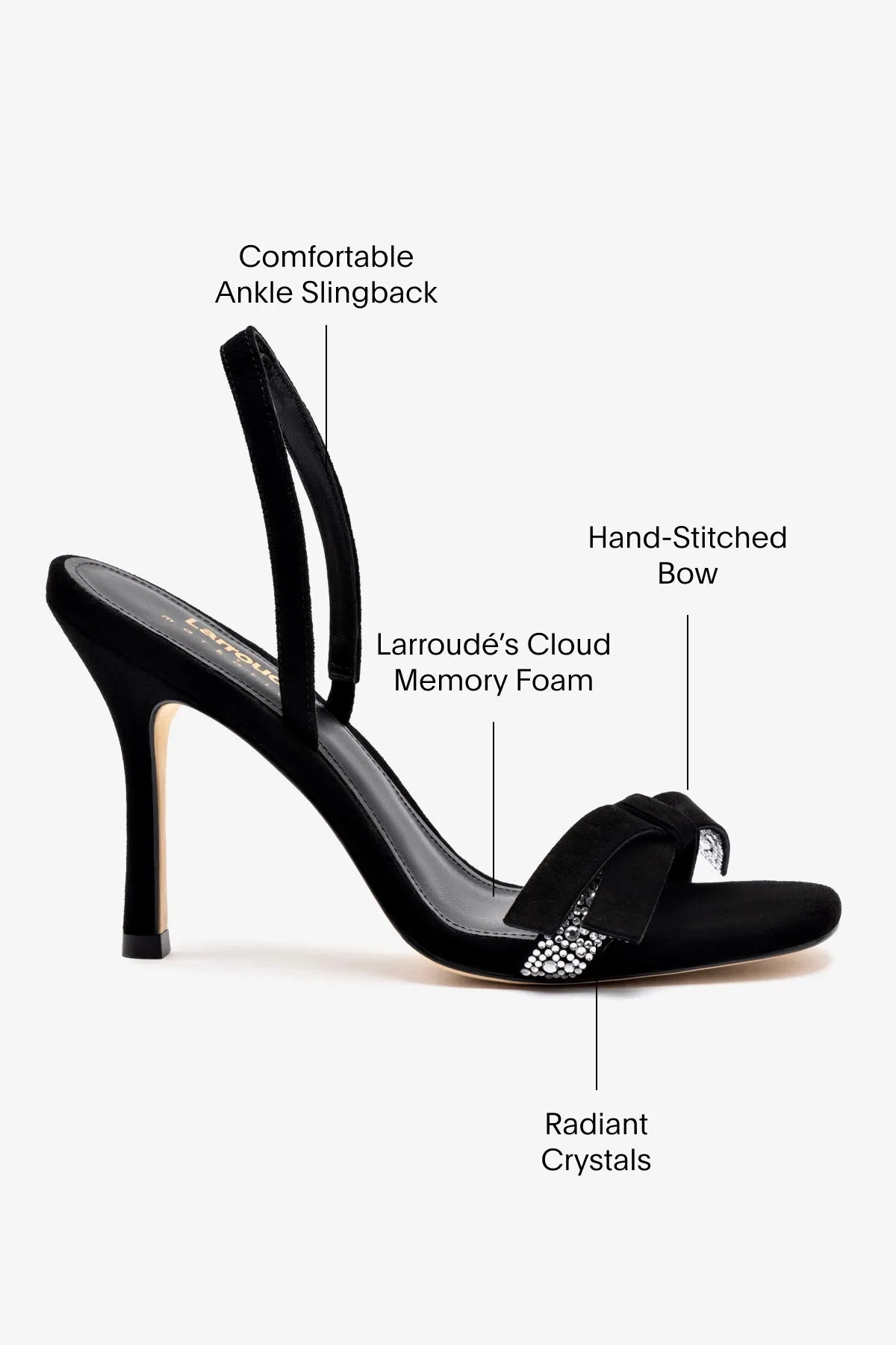 Larroud x Markarian Sandal In Black Suede and Crystals