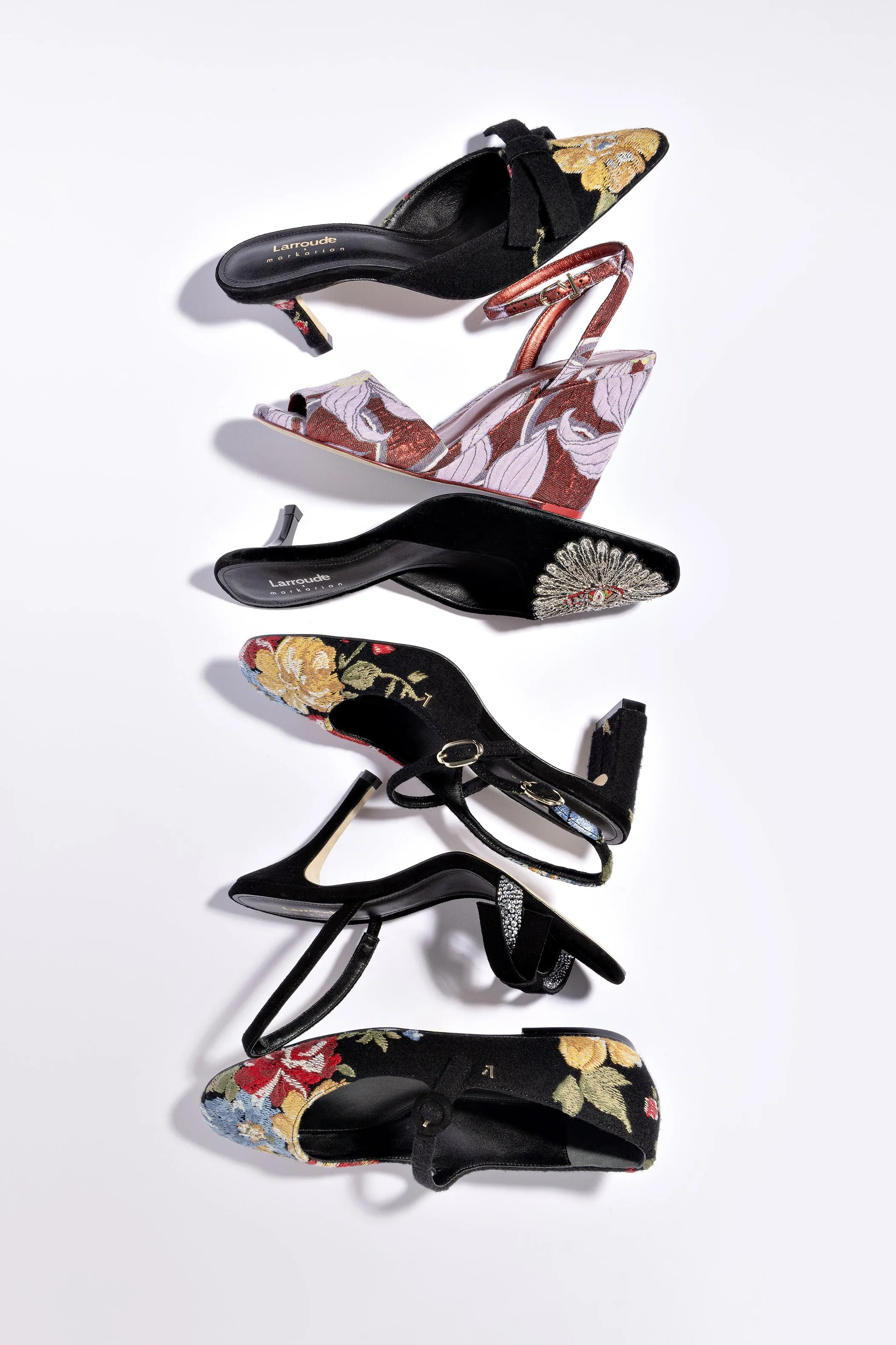 Larroud x Markarian Wedge In Red Floral Dutel