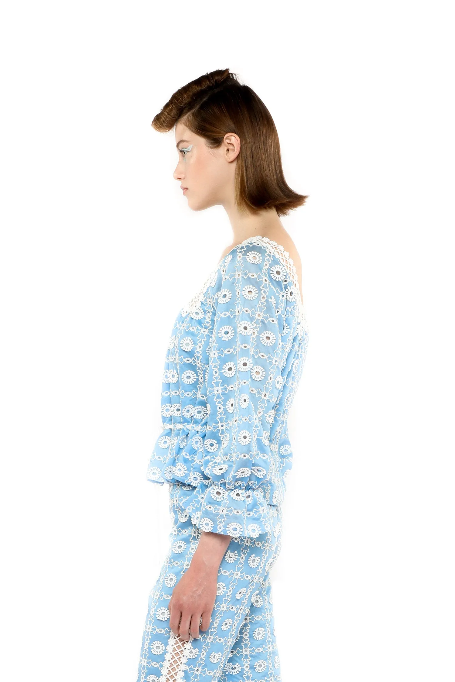 Lattice Lace Embroidery Tie Blouse Annasui